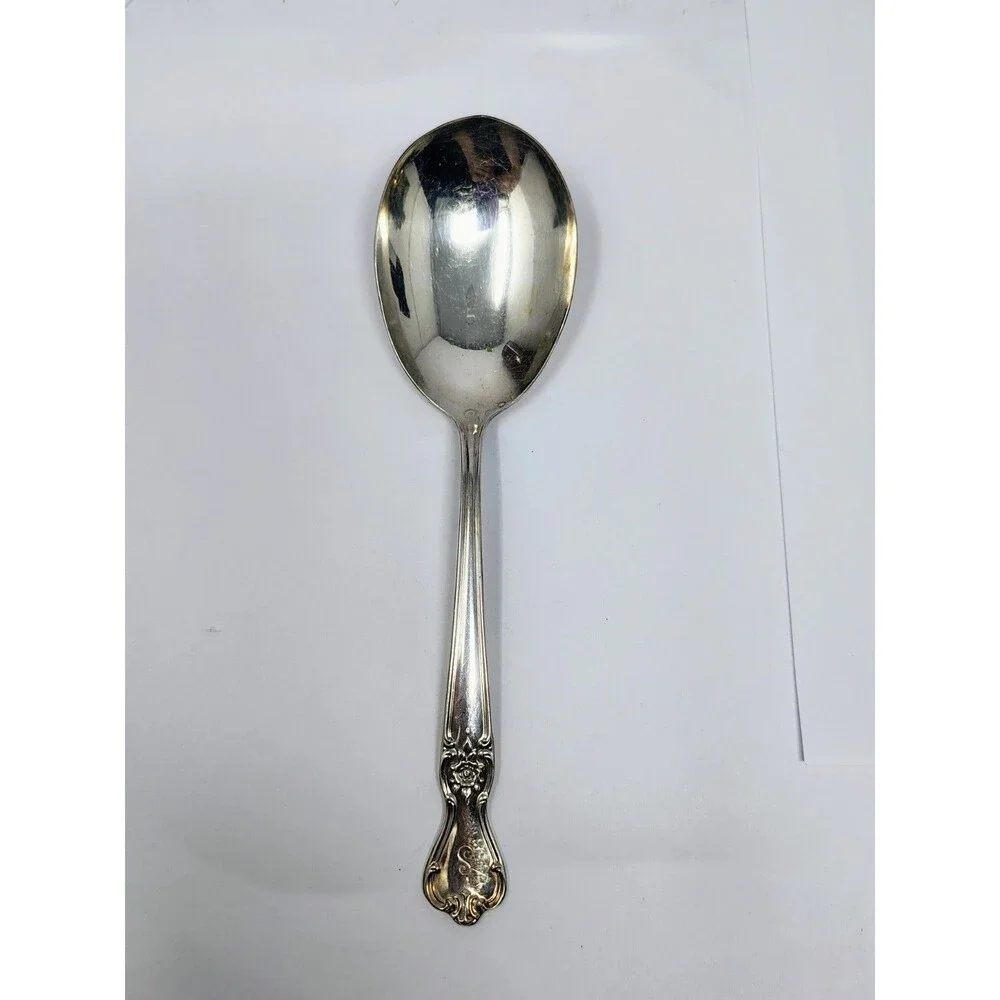 Old Company Plate Signature Rose Serving Spoon & Meat Fork 8” Mono S